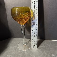 Cristallerie Lorraine France Colored amber to clear Crystal Wine Glass Goblet 8″