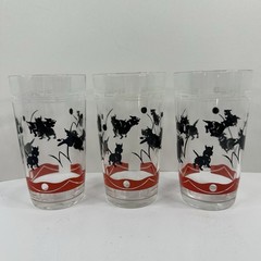 Set of 6 Federal Glass Scotty Dog Black Terrier Playing Fetch Tumbler Glasses