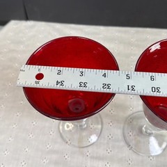 2 Wine/Water Hand Blown Glass Goblets Stemware Barware Ruby Red Bubbles