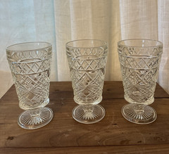 Hazel-Atlas Big Top Set of 3 Clear Pressed Glass 9 oz Footed Tumblers