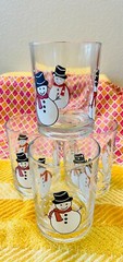 Vintage Pasabahce : 4 Christmas Snowman Lowball Tumblers : Boxed