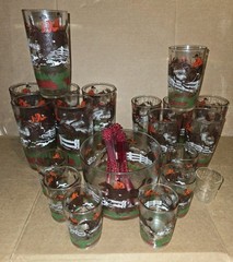 Vintage Bart Stevens English Fox Hunting Equestrian Highball Glasses, Bowl 25pc