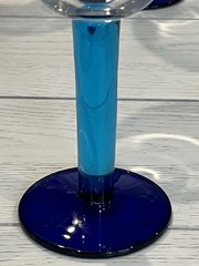 4 Vtg Teal Cobalt Blue Thick Stem Clear Bowl Blown Glass Wine Water Goblet Glass