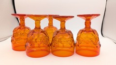Set of 5 Viking Glass Persimmon Georgian Honeycomb Goblets Glasses Orange 5.75″T