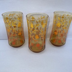 3 VINTAGE New Old Stock 5 1/4″ Libbey INFORMALS GOLD BELLE Floral GLASS TUMBLERS
