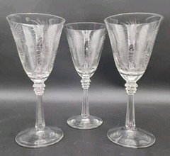 3- Vintage Fostoria LIDO WATER GOBLETS 6017 PALM LEAVES 1937-1954