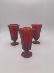MCM Octagonal Ruby Amber Yellow Cadmium Orange Gothic Viking Water Goblets Set