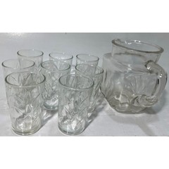 Vintage Clear Glass Lemonade Set Starburst Pitcher 8 Tumblers, MCM