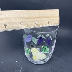 Hand Painted Tumble Up Glass Bedside Carafe & Glass Set Pears, Plum & Grapes
