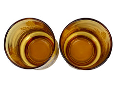 7 Libbey Amber Wheat & Ribbon 3.75″ Tall Vintage MCM Juice Glasses – EUC