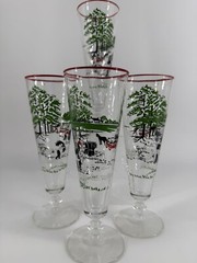 Vintage Libbey Farm Scene Pilsner 8 oz. Set of 4 Cottage Amish Currier & Ives