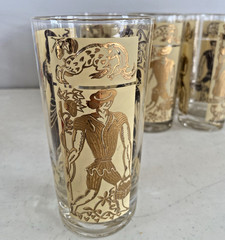 6 MCM Retro Gay Fad Harvesters Gold 12 oz. High Ball Bar Tumblers Glasses