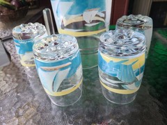 VTG Beau Rivage Casino Boats Lighthouse Pitcher 4 Matching Glasses Beverage Set