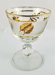 Libbey Golden Foliage 7 Liquor Cocktail Barware Glasses Gold Leaves 4″ Vintage