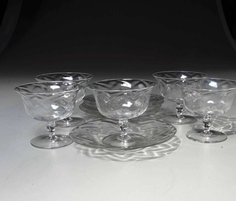 Thomas Webb Sons Crystal Sherbet Glasses w Plates Signed C 1940 Vintage Set Of 5