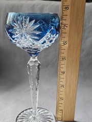 Antique Bohemian Cobalt Blue Glass w/ Zipper Cut Stem 7.5 Inches NM