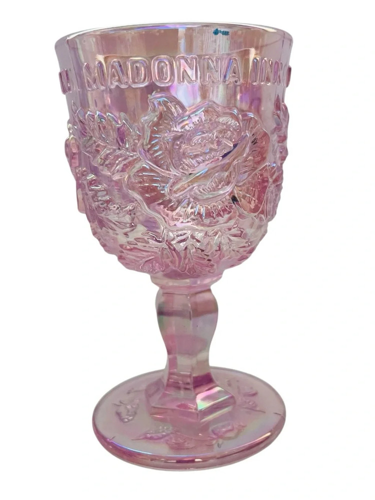 Madonna Inn Original Rose Pink Iridescent Glass Wine Goblet