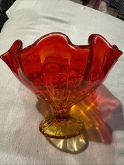 Vintage Amberina Footed Center Piece 5” Tall Ruffled Candy Bowl