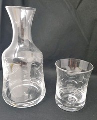 Etched Glass Bedside Water Or Liquor Carafe And Glass. Matching 2 Piece Set