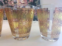 Vtg Georges Briard Cocktail Glasses 4 Low Ball Mid Century Modern Gold Swirl