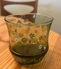 Set of 7Vintage Libbey 8oz. Green Strawflower Glass Tumblers “New in Box”