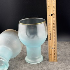 TWO (2) Vintage Federal Glass Company Frosted Blue Tumblers Cups Gold Rim 5.5″H