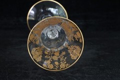 CAMBRIDGE GLASS CLEAR # 3500 STEM 1 OZ. ROSE POINT CORDIAL GOLD ENCRUSTED