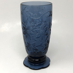 Princess House Fantasia Leaf Footed Tumbler Sapphire Blue Embossed Discontinued