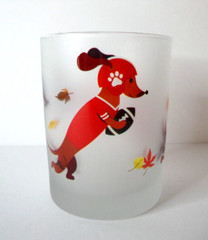 Vintage Culver MCM Dachshund Football Dog Frosted Lowball Glass – Single