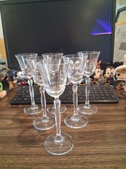 (SET OF 6 GLASSES) ELEGANT 3 oz WINE/CHAMPAGNE CRYSTAL CORDIAL W/ STEM, NO BOX