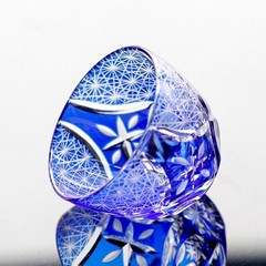 Blue Edo Kiriko Glass Cup Small Shot Glasses For Sake Handmade Cased Glass 1.5oz