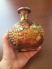Nice Purple Northwood Carnival Glass Grape & Cable Cologne Bottle w Stopper