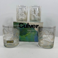 Culver Ice Flower Double on the Rocks Signed Set of 4 Vintage 1987