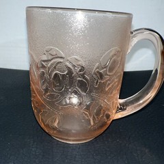Vtg Arcoroc France Rosa Pink Rosaline Frosted Glass With Roses 8oz Mug 4”