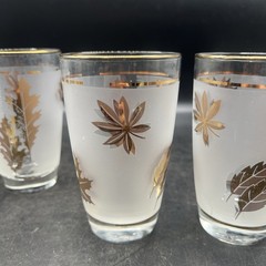 Libbey Glasses Golden Foliage Copper Leaves Vintage Set Of Six Tumblers MCM