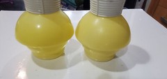 Vtg 2 McKee Glasbake Hottles Glass Carafes 1950s-60s ~ Retro Yellow Wheat ~