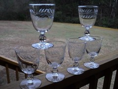10 oz. Wine / Water Glasses Cut Etched Stemware Wheat Leaves-Beautiful Set of 6
