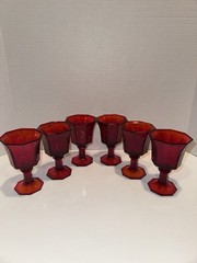 6 Vintage Octagonal Independence Glass Ruby Wine/Juice Goblets Glasses 4 1/2”