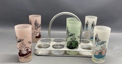 Vintage 1950’s era Frosted Glass SOUTHERN BELLE Tumblers (6) Case Glassware 7in