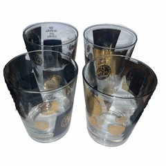 Mcm Libby Black Gold Coin Barware Whiskey Glasses (8) 22k Gold