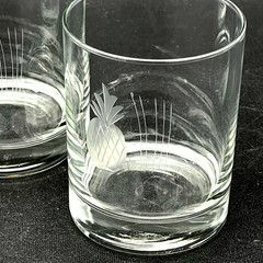 4 Etched Pineapple Double Old Fashioned Rocks Glasses Weighted Bottoms 4″