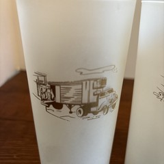VTG 3 Frosted Tom Collins Glasses w/Gold Trucks Mack/International Trailmobile