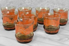 Mid-Century Boho Orange Coral Smoked Glass Juice Glasses – Set of 8