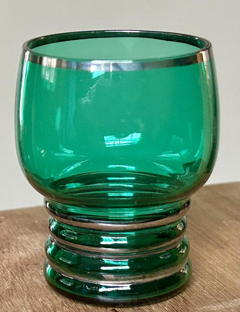 11 – Stiegel Green Shaeffer Glass Tumbler Platinum Rings Imperial Glass 2.5 oz