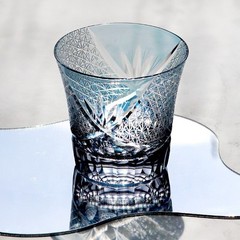 1pc Ink Blue Edo Kiriko Crystal Bohemian Hand Cut Cased Whiskey Glass 220ml/8oz