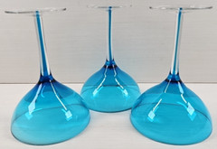 (3) Pier 1 Blue Drip Martini Glasses Set Elegant Table Dining Clear Stemware Lot