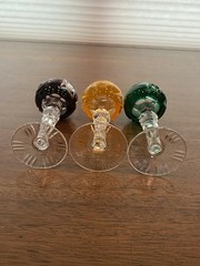 STUNNING SET(3) VTG Lausitzer Multicolored Cut To Clear Crystal Cordials 5.25″H
