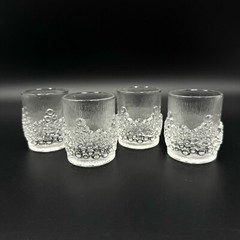 Set of 4 Finnish Glassware Shot Glasses Bubble Pattern w/ Fleur-De-Lys Signature