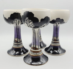 Antique Art Deco Style Stoneware Wine Goblets, Hand Made & Hand Painted