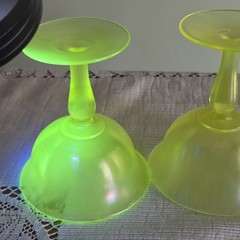 Set of 4 Fenton Yellow Topaz Vaseline Stretch Glass Sherbet Glow Glasses